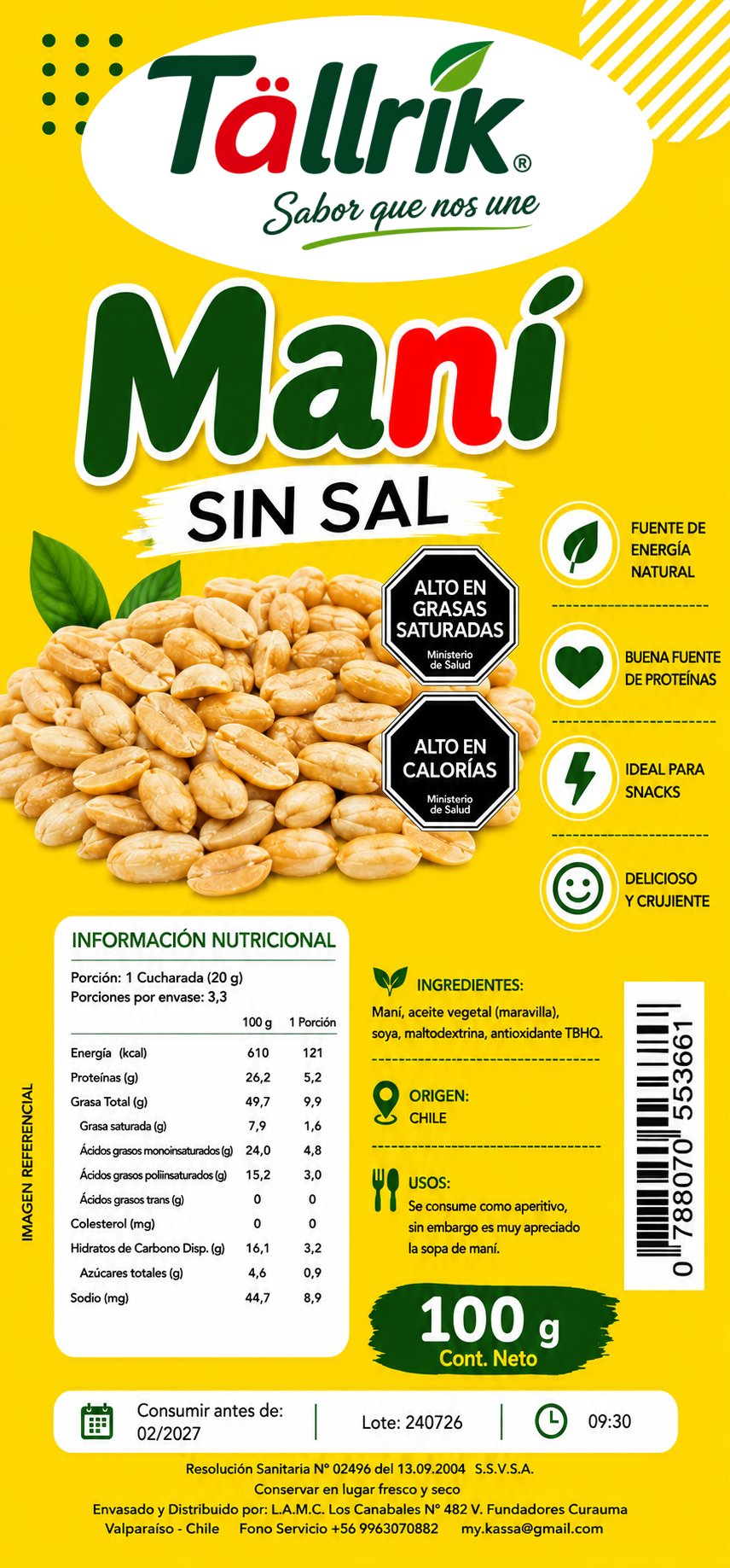Etiqueta de Maní sin sal Tallrik